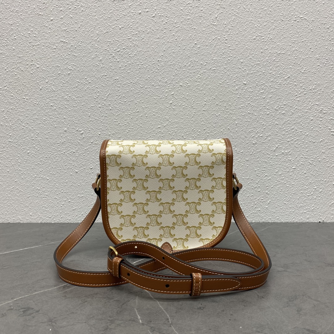 Celine Medium Folco Bag In Triomphe Canvas And Calfskin White 191502